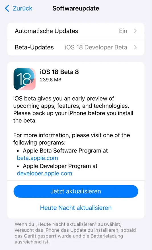 辽宁苹果手机维修分享苹果 iOS / iPadOS 18 开发者预览版 Beta 8 发布 